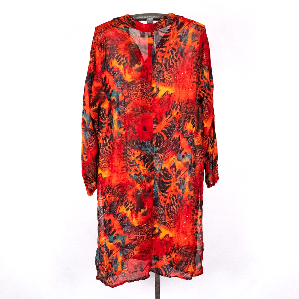 Vintage Chico's Design Sheer Beaded Artsy Shirt Dress Tunic Women's XL Boho Bold - Picture 5 of 9
